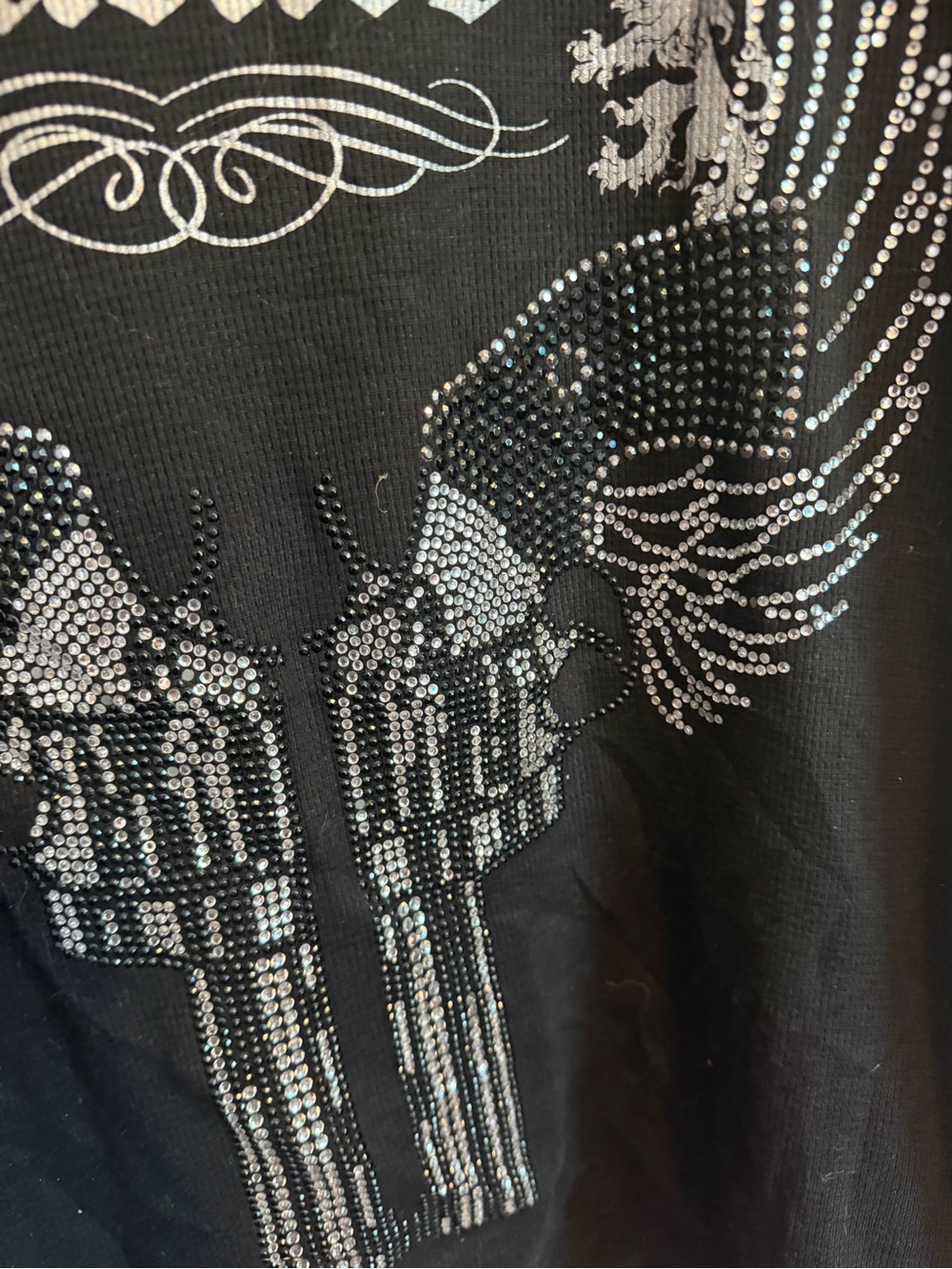Rush Couture Rhinestone Winged Pistols Thermal Shirt Black XL - Picture 3 of 8